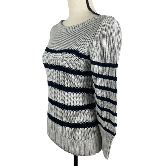 J. CREW GRAY NAVY STRIPED RIPPLE STITCH BOATNECK KNIT SWEATER SMALL - Picture 5 of 9